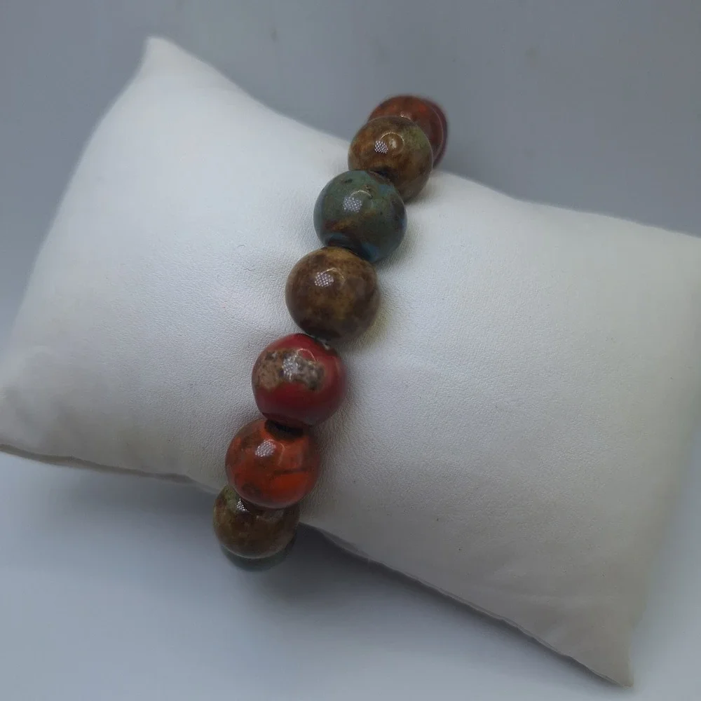 Boho Beaded Stretch Bracelet Earth Tone Colors‎ Handmade